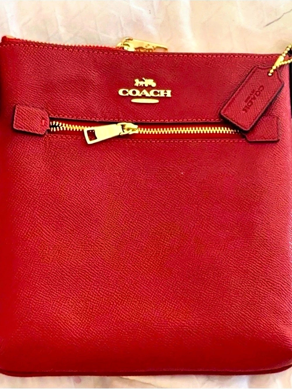 Coach Peyton Saffiano Leather File Bag Crossbody Red New